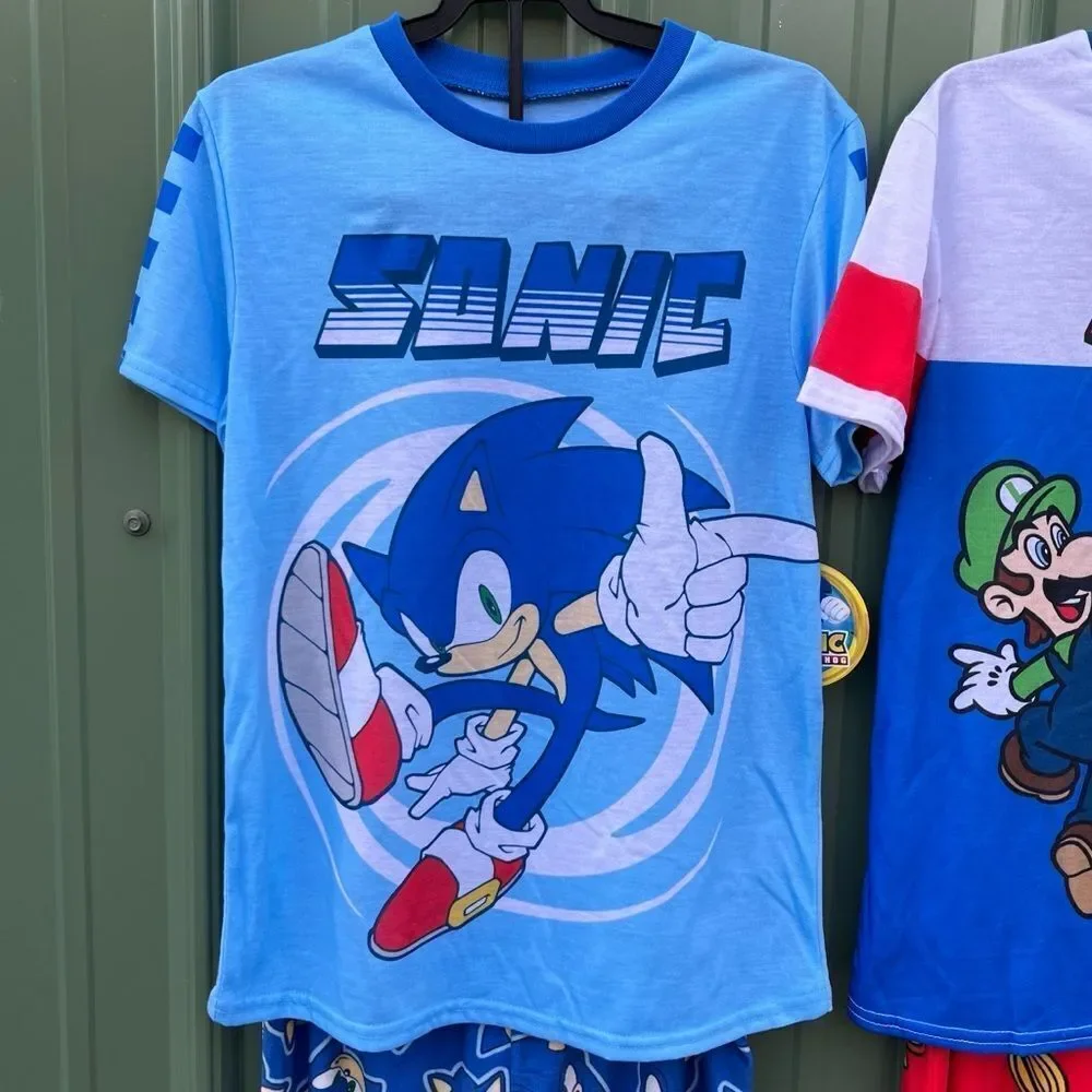 Boys Mario & Sonic Short Sleeve Top & Sleep Pants Pajama 2, 2-Piece Sets Size L